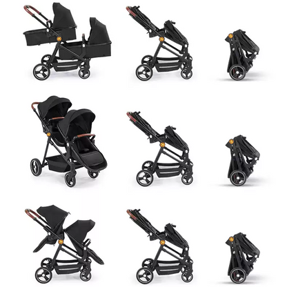 Foldable Twin Baby Stroller – Lightweight Double Seat Pushchair for Travel