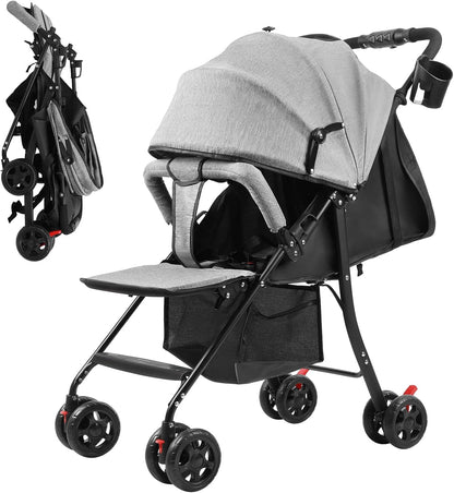 Compact One-Hand Fold Baby Stroller – Grey