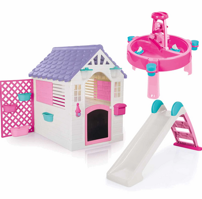 Dolu Playhouse with Fence, Water Slide & Activity Table - Pink