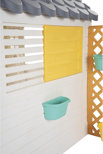 Dolu Garden Playhouse with Fence - White & Grey