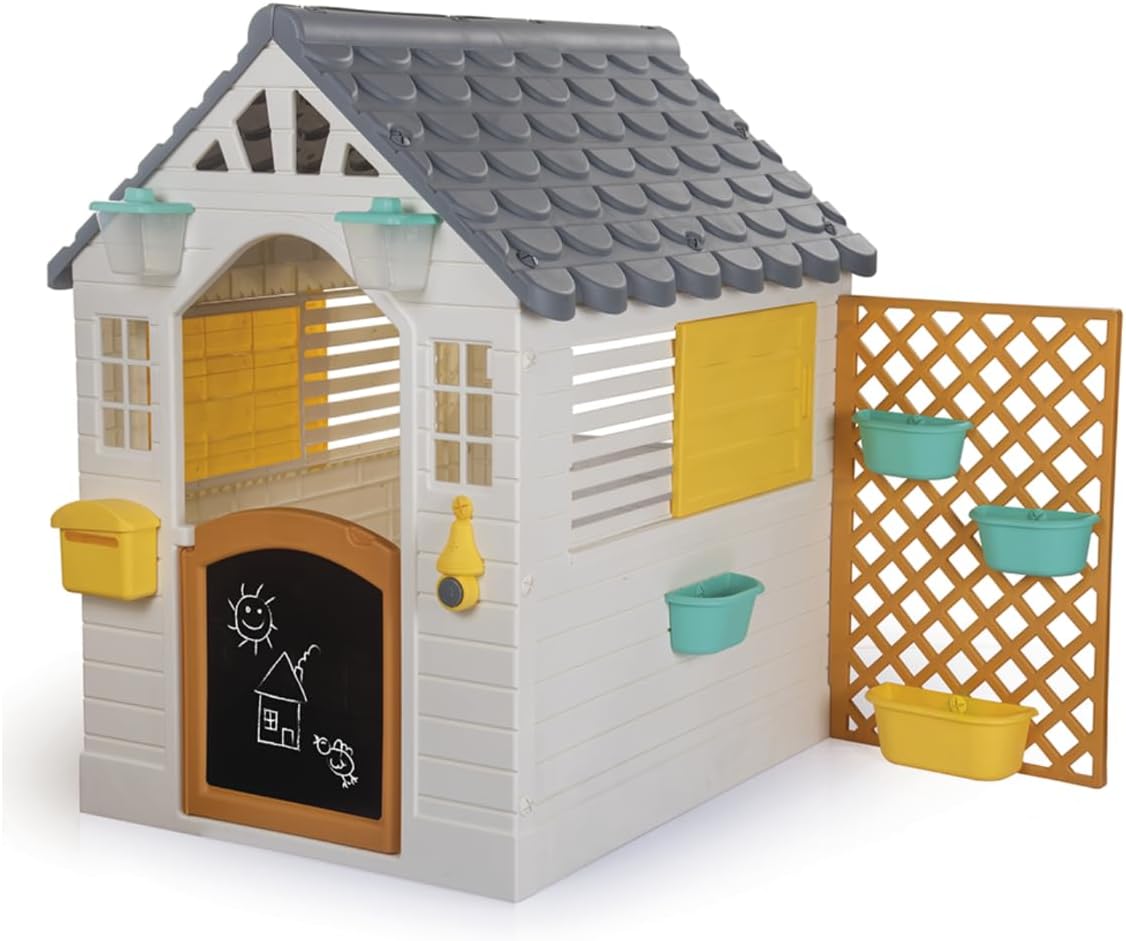 Dolu Garden Playhouse with Fence - White & Grey