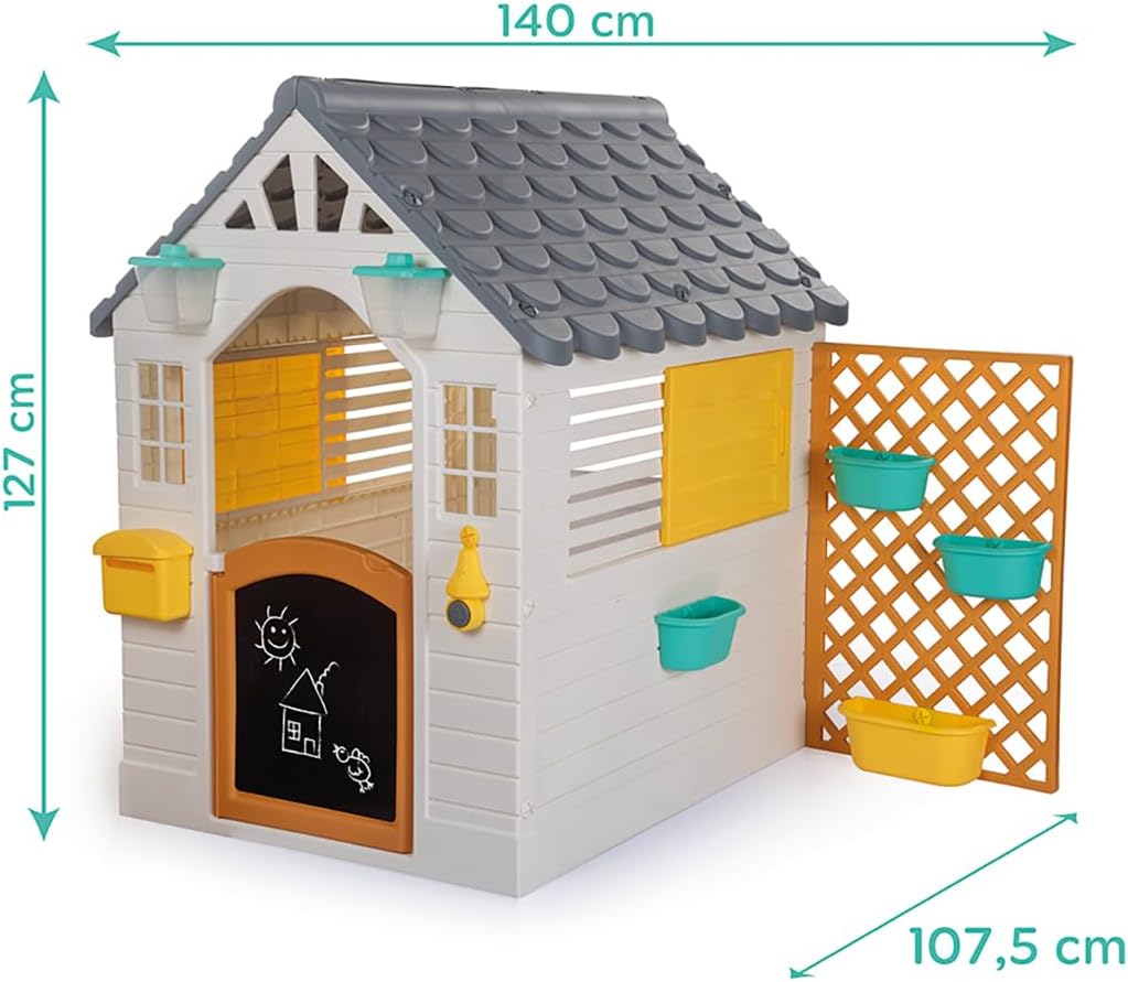 Dolu Garden Playhouse with Fence - White & Grey