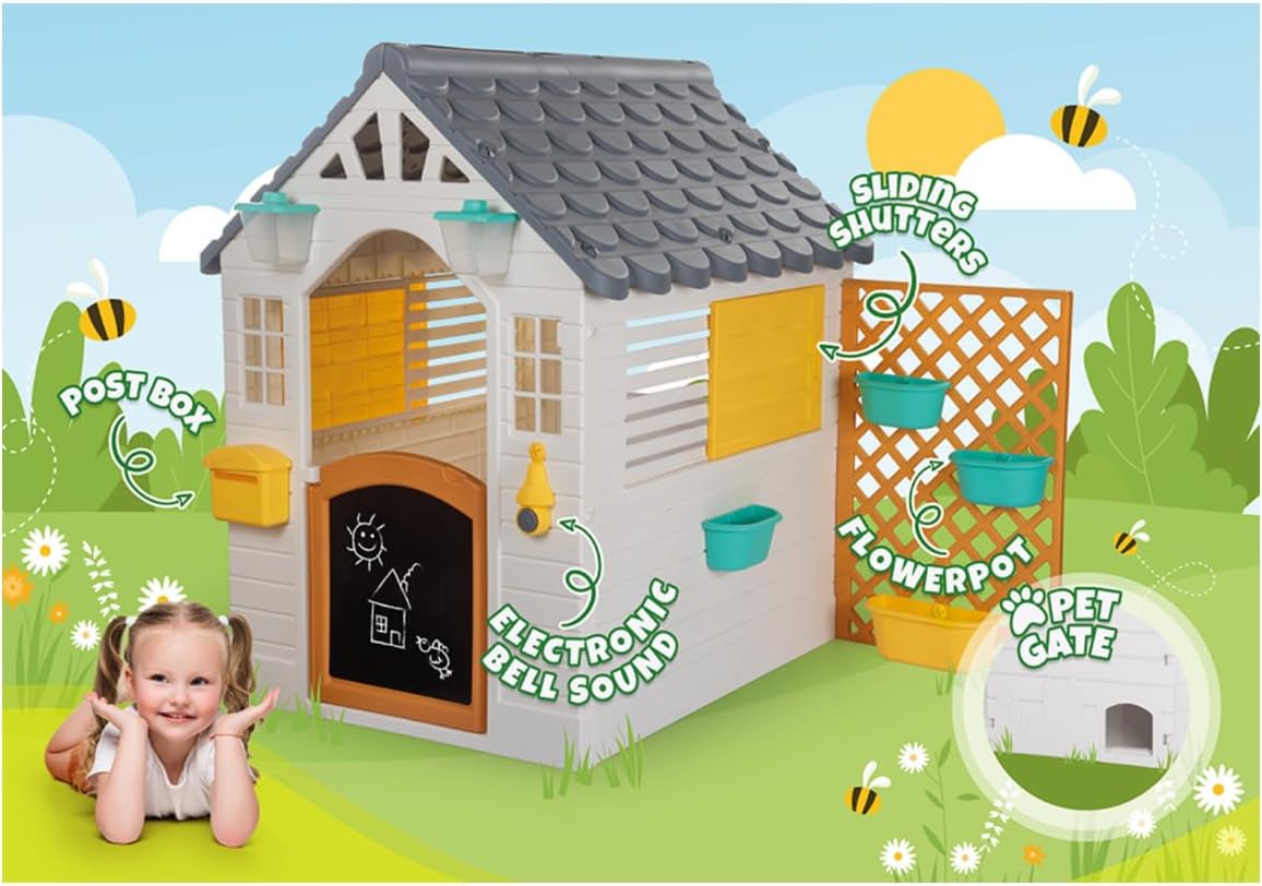 Dolu Garden Playhouse with Fence - White & Grey