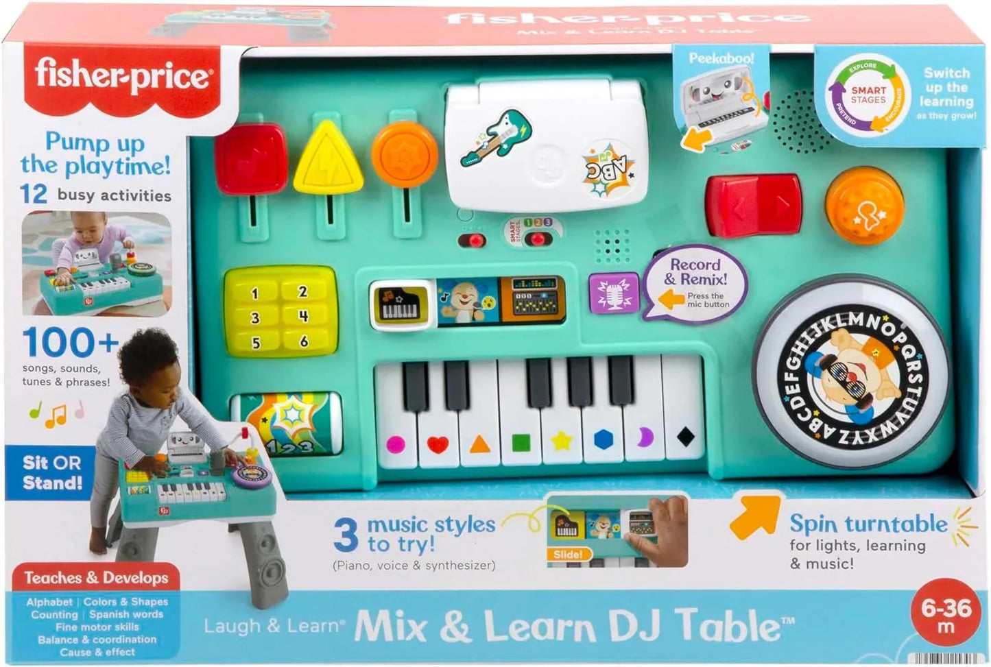 Fisher-Price 3-in-1 Interactive Learning Activity Table with Piano, Lights, Sounds & Microphone