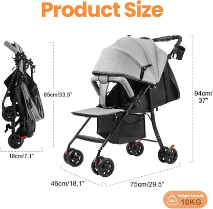 Compact One-Hand Fold Baby Stroller – Grey