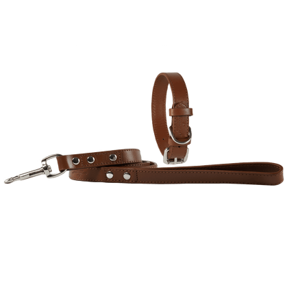 Baker & Bray Sustainable Designer Leather Dog Collar & Lead Set | Brown