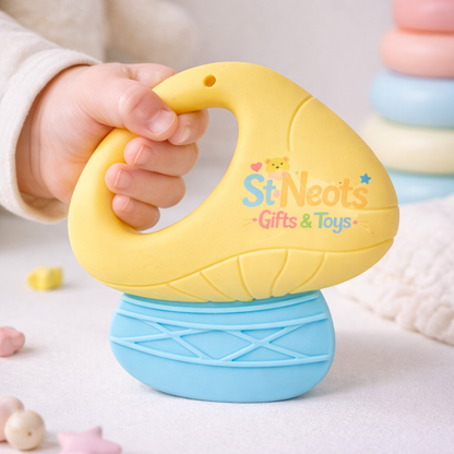 St Neots Gifts & Toys Silicone Baby Teether Rattle – Soft Sensory Toy for Infants