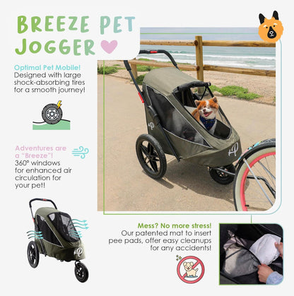 Petique Breeze Pet Jogger Stroller incl. Free Rain Cover & Bike Adapter