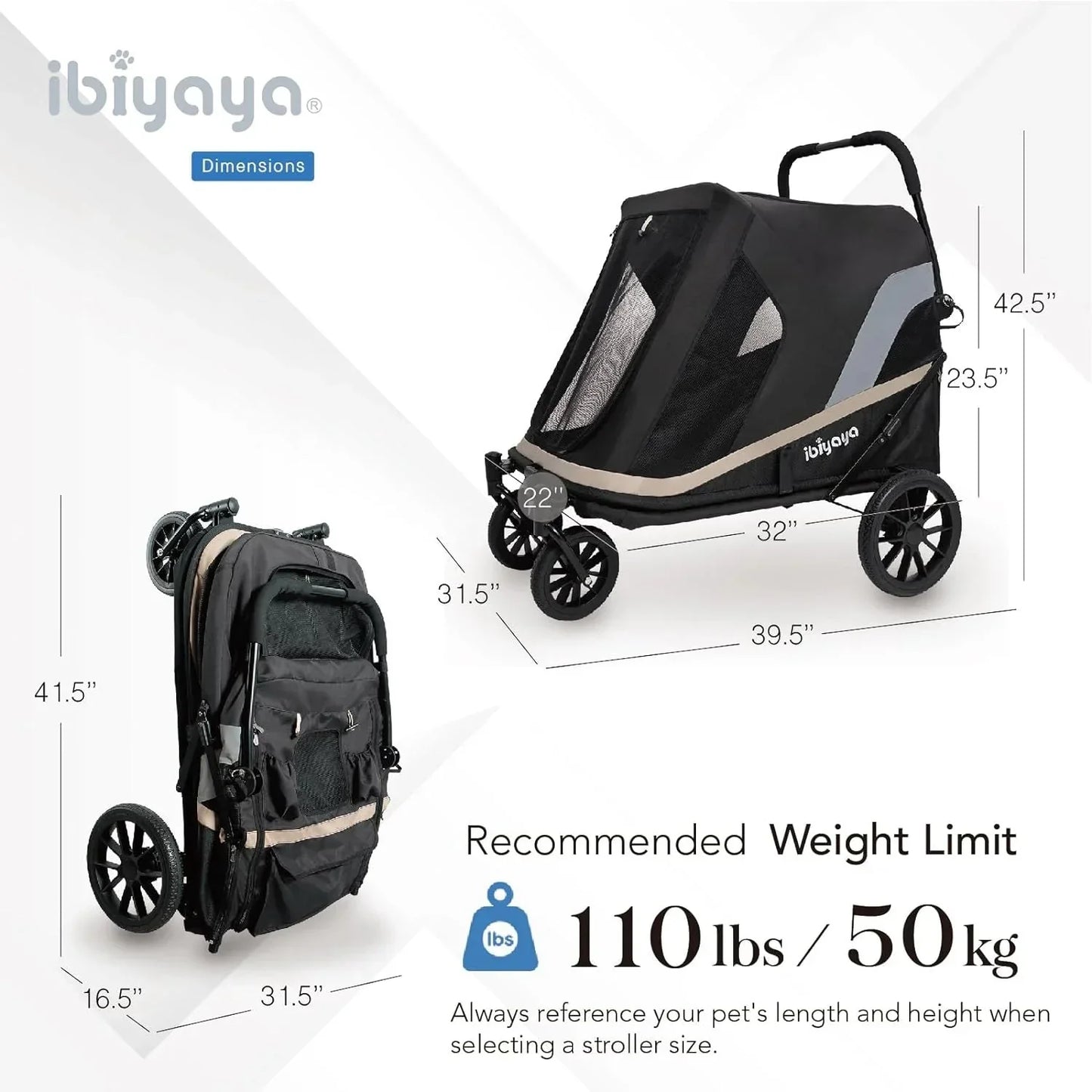 Ibiyaya Grand Cruiser Large Dog Stroller | + Included Supportive Cushion