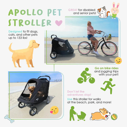 Petique Apollo Elite Pet Stroller incl. Free Rain Cover & Bike Adapter