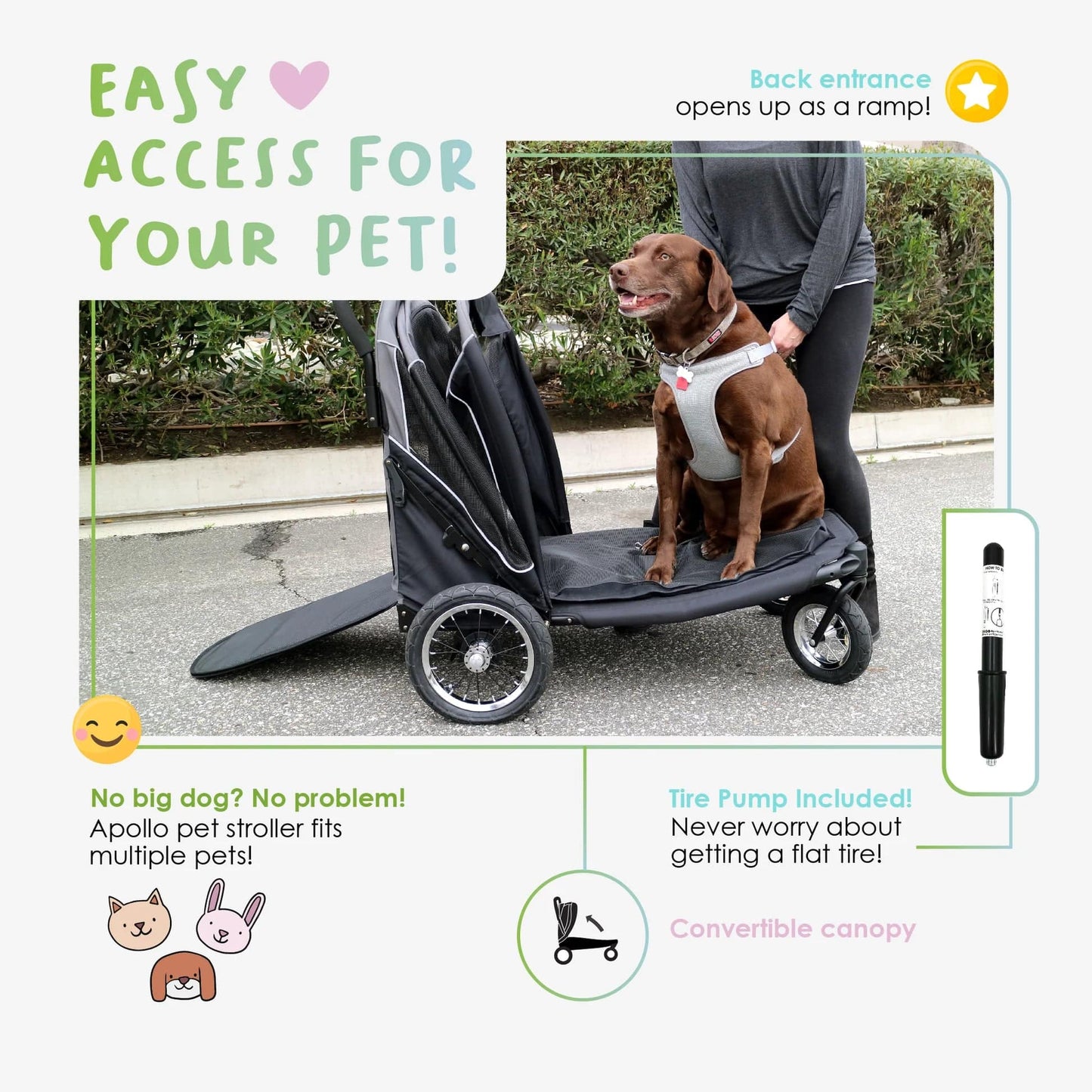 Petique Apollo Elite Pet Stroller incl. Free Rain Cover & Bike Adapter