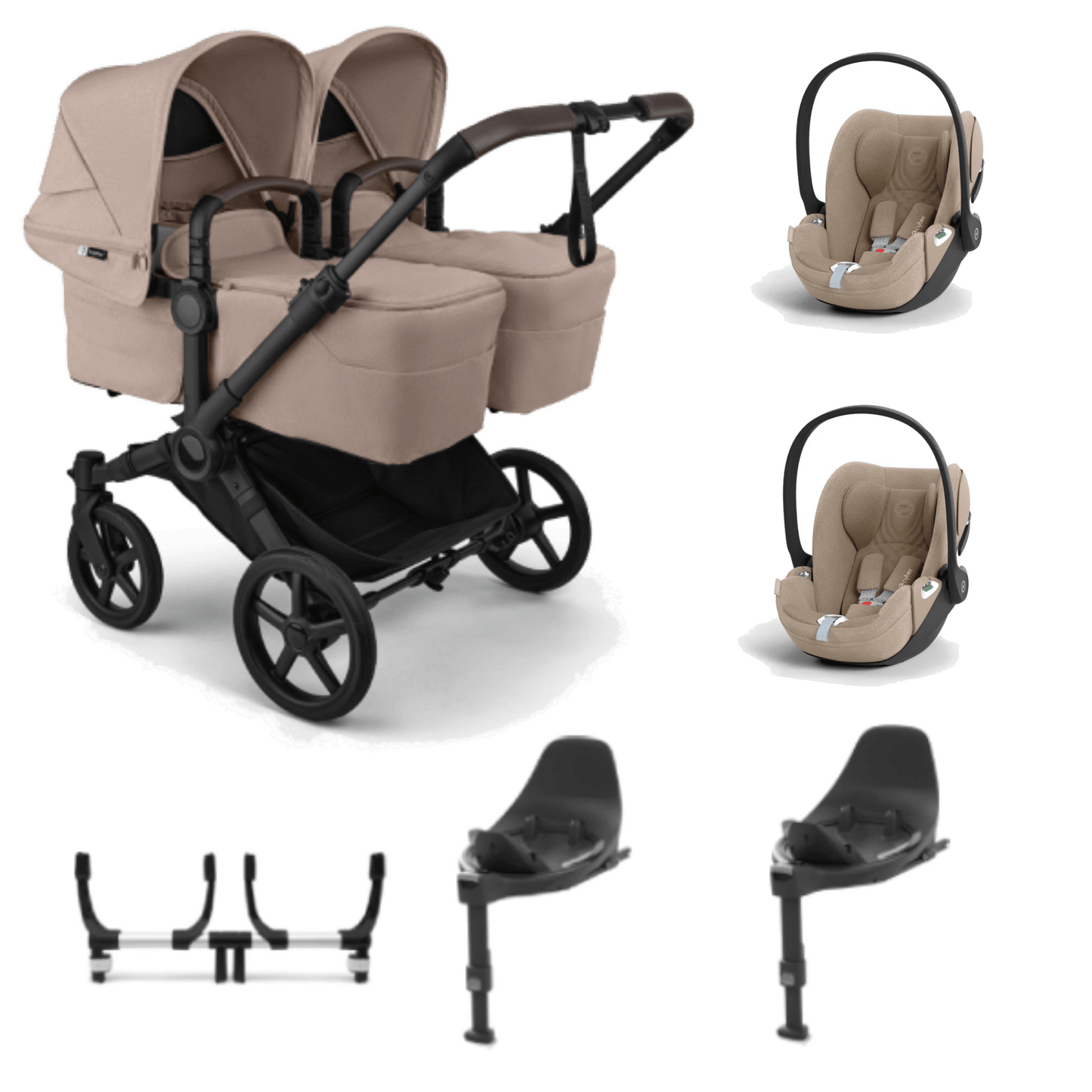 Bugaboo Donkey 6 Twin (Cloud T Plus) Travel System - Desert Taupe/Cozy Beige
