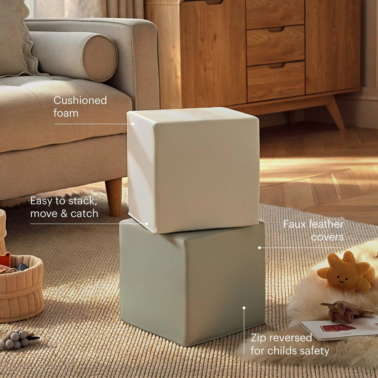 CuddleCo Soft Play Cubes 2 Piece - Sea Salt & Pebble