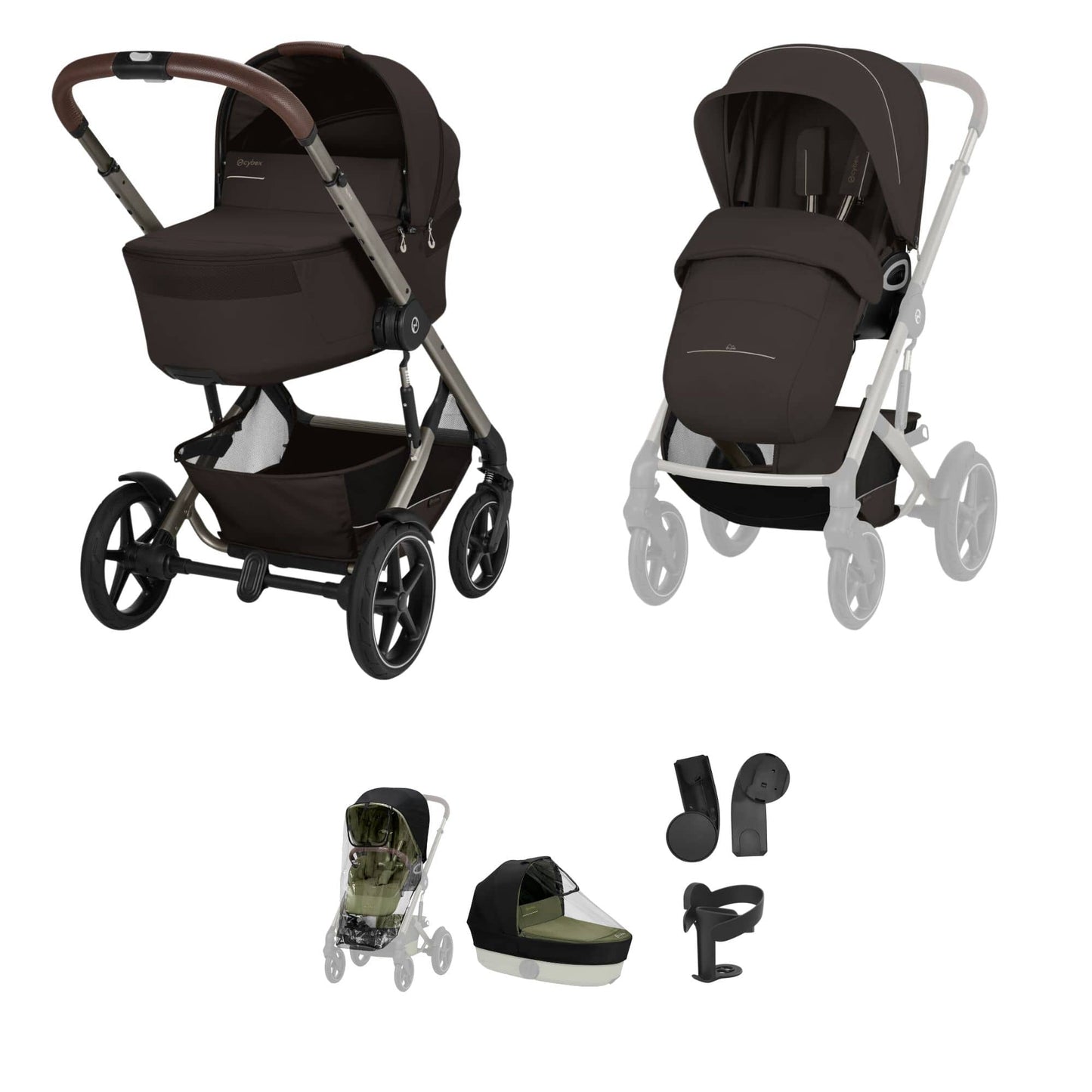 Cybex Talos S Lux & Fold Carrycot Accessory Bundle - Taupe/Chocolate Brown (2026)