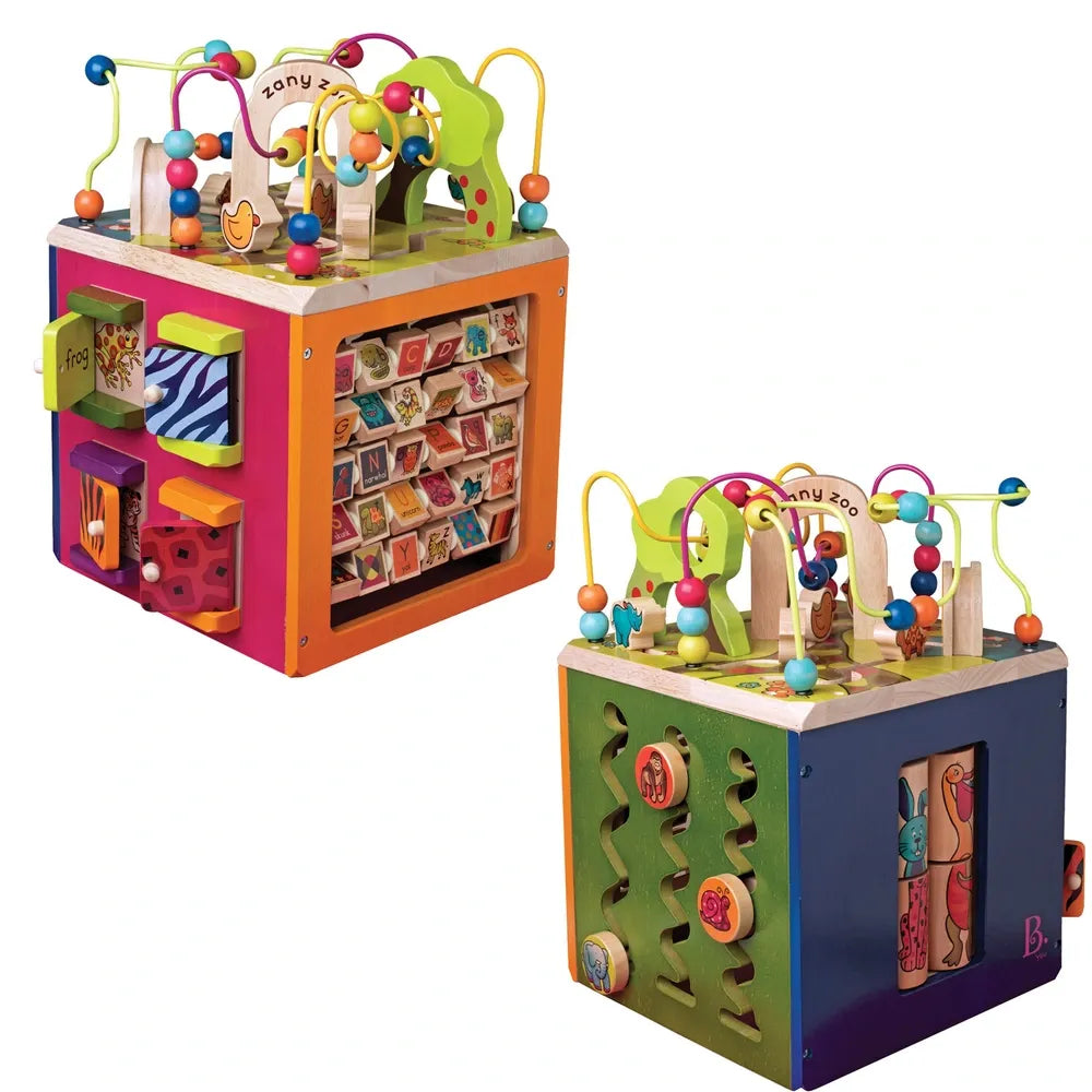 Toys Zany Zoo Wooden Activity Cube Assortment with Bead Maze, Shape Sorter & Learning Activities