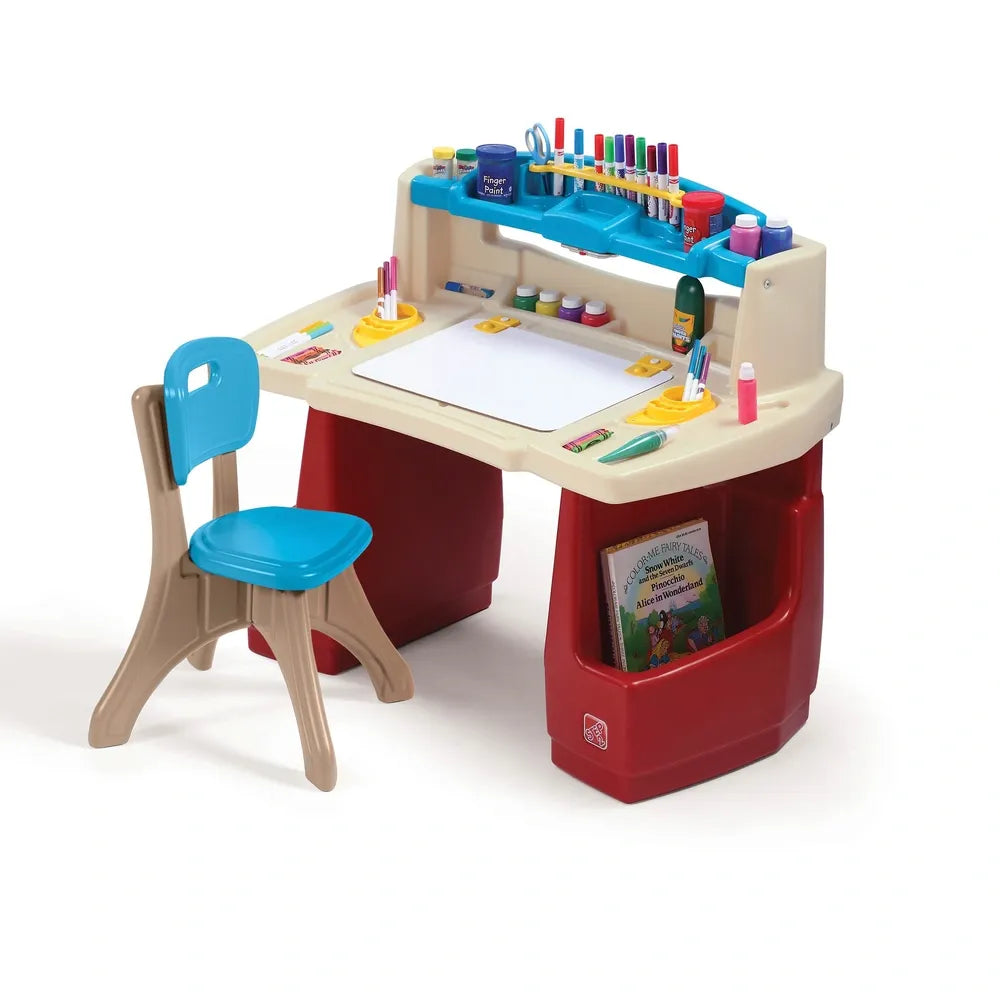 Step2 Art Activity Desk Deluxe Kids Art Table with Storage, Easel & Drawing Station