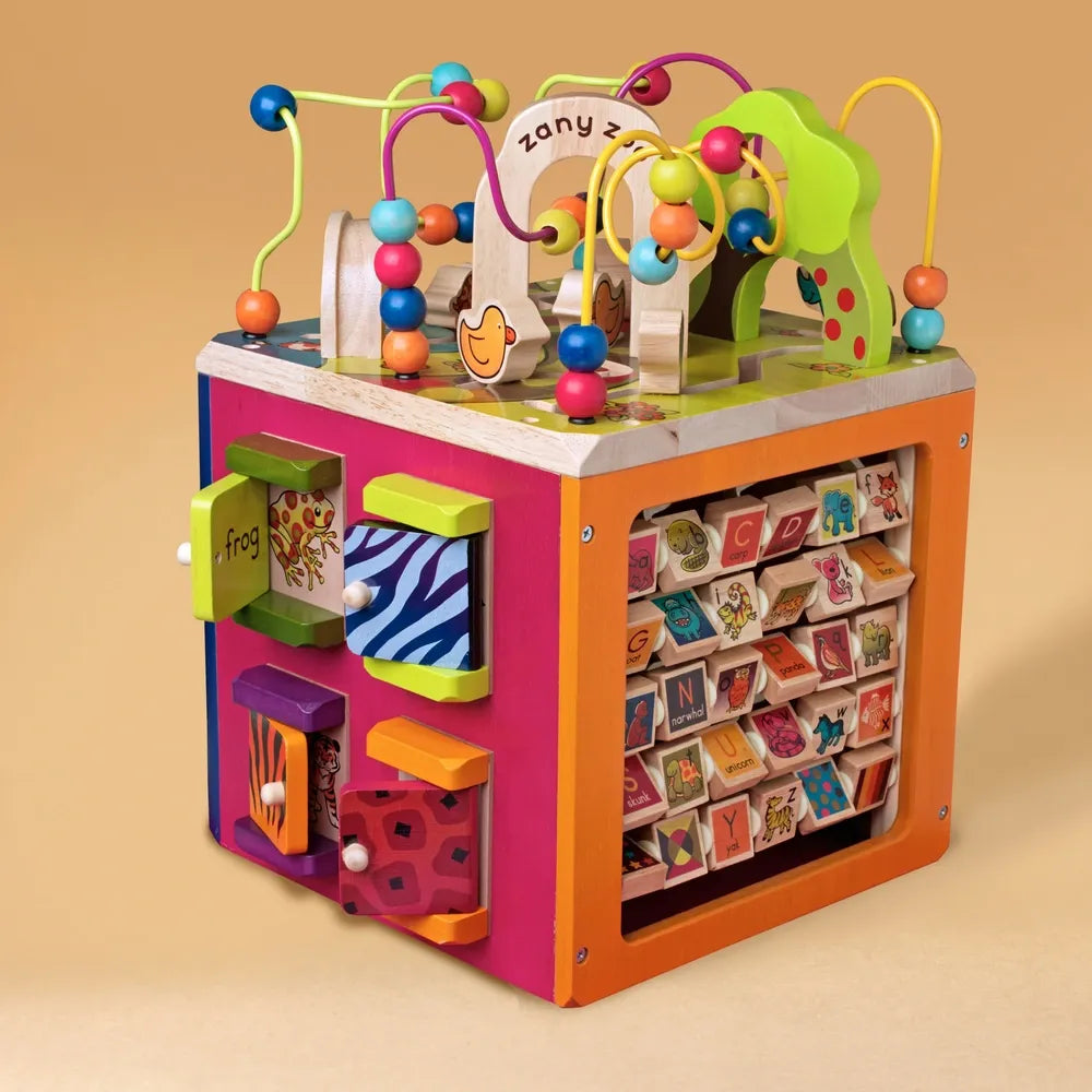 Toys Zany Zoo Wooden Activity Cube Assortment with Bead Maze, Shape Sorter & Learning Activities
