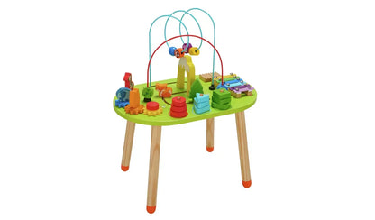 Chad Valley Wooden Activity Table with Bead Maze, Xylophone & Shape Sorting Toys