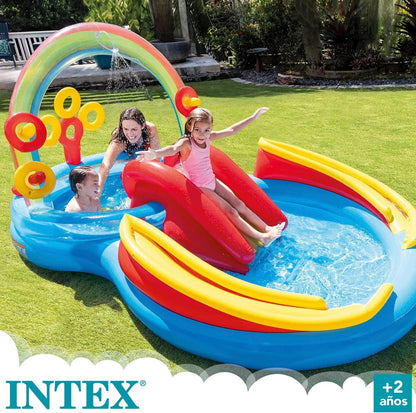 Intex 57453 Rainbow Inflatable Family Pool 9.9ft x 6.4ft x 4.5ft