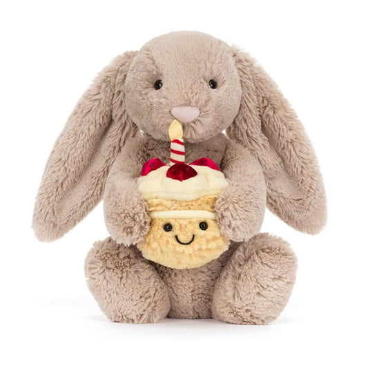 Bunny Plush Toy with Birthday Cake – 31 cm