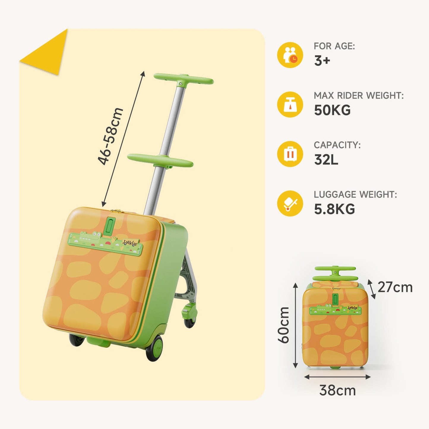 Jovikids JoyRide 3-in-1 Children's Ride-on Suitcase - Green