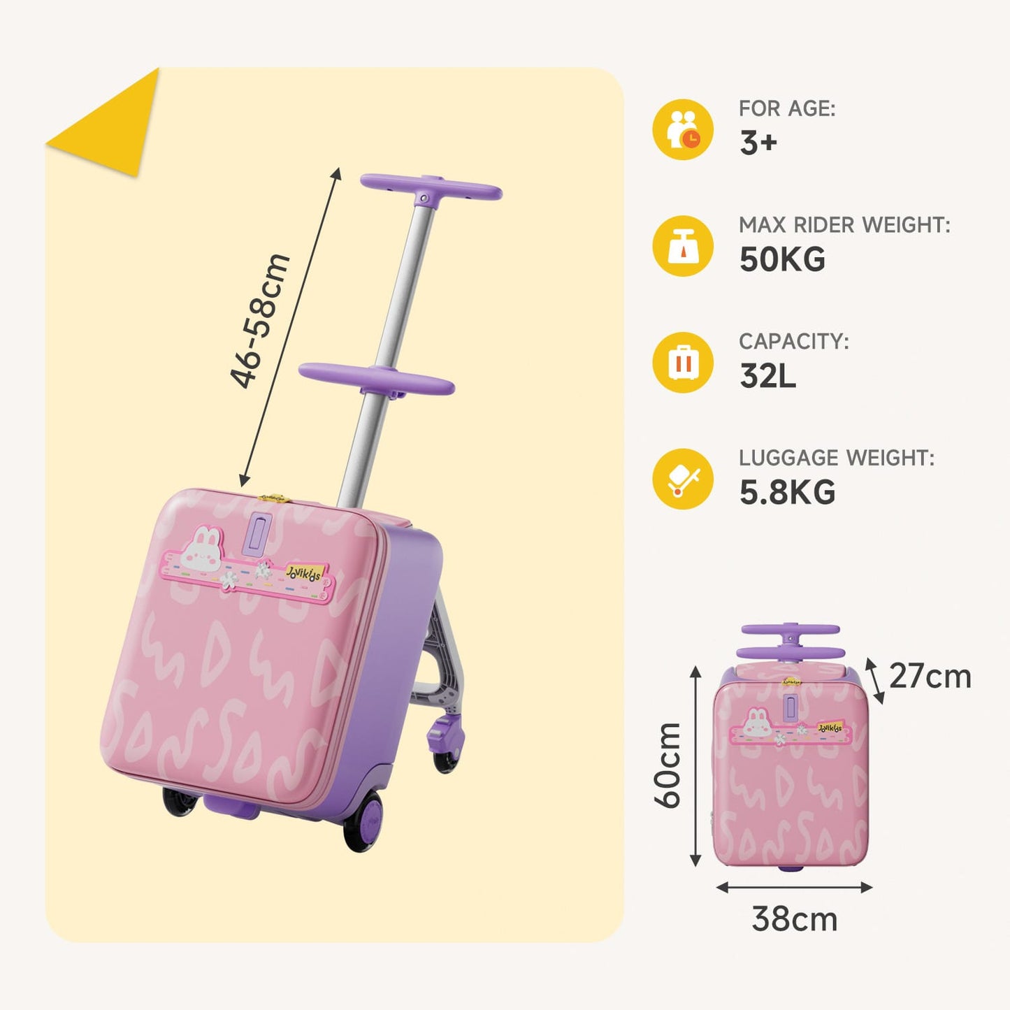 Jovikids JoyRide 3-in-1 Children's Ride-on Suitcase - Pink