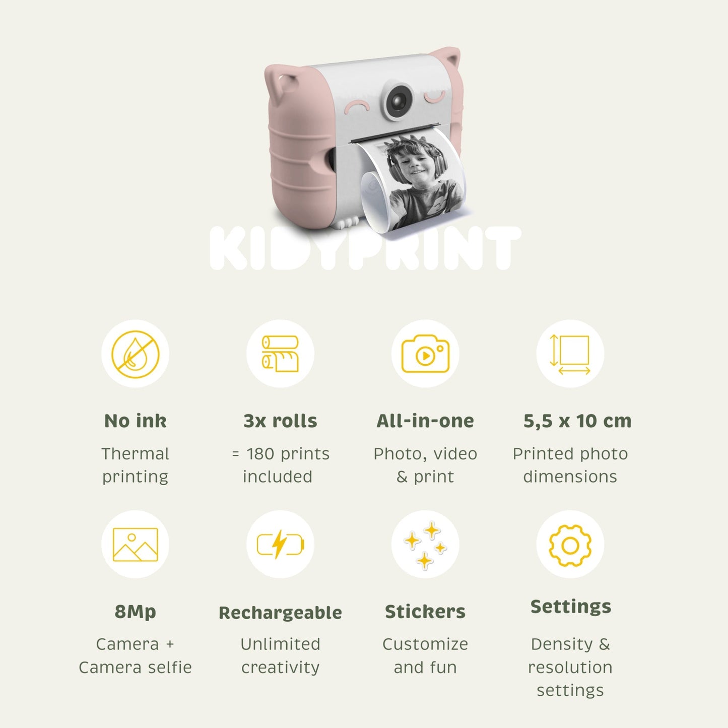 KIDYPRINT Instant Thermal Printing Camera Pink