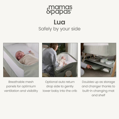 Mamas & Papas Lua Bedside Crib - Sage