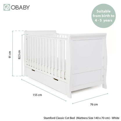 Obaby Stamford Classic Sleigh Cot Bed - White