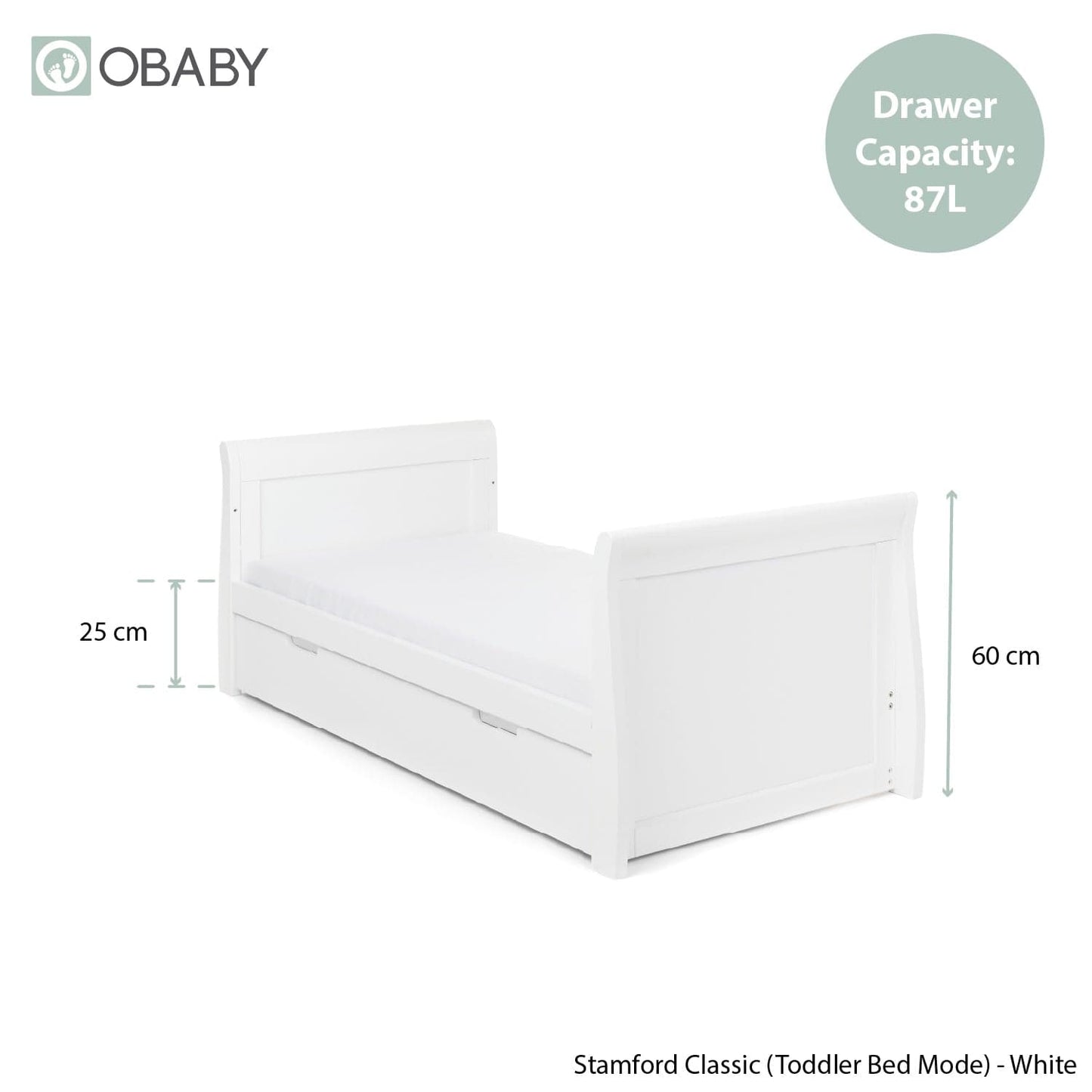 Obaby Stamford Classic Sleigh (2 Piece) Room Set - White