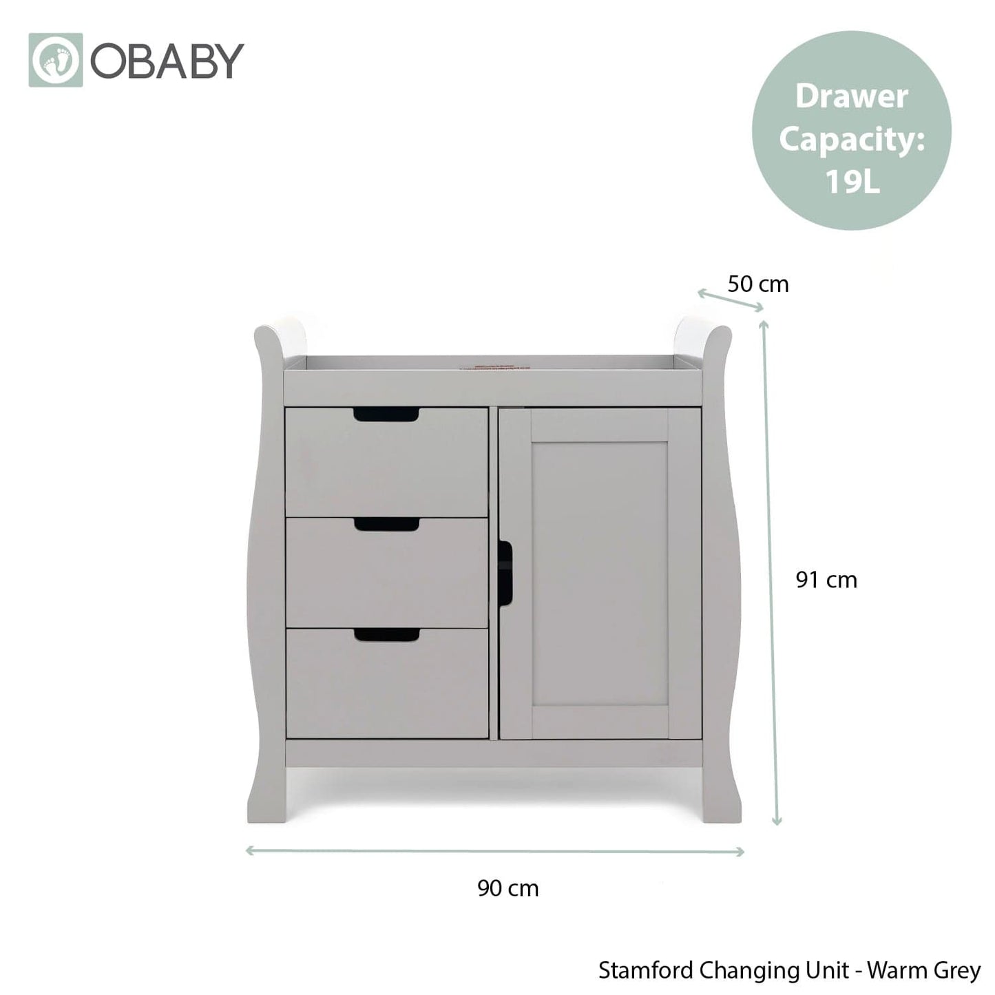Obaby Stamford Classic Sleigh (3 Piece) Room Set - Warm Grey
