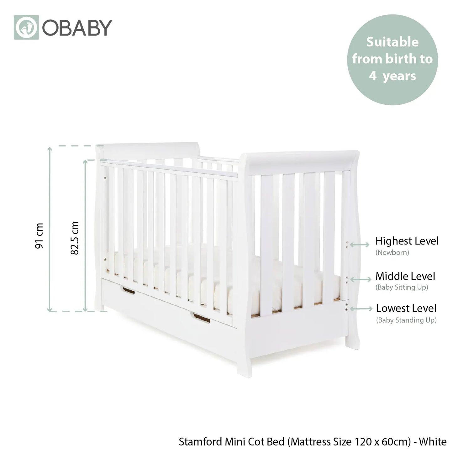 Obaby Stamford Mini Sleigh (2 Piece) Room Set - White