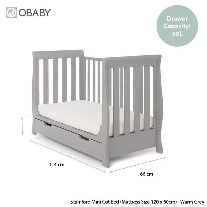 Obaby Stamford Mini Sleigh (3 Piece) Room Set - Warm Grey