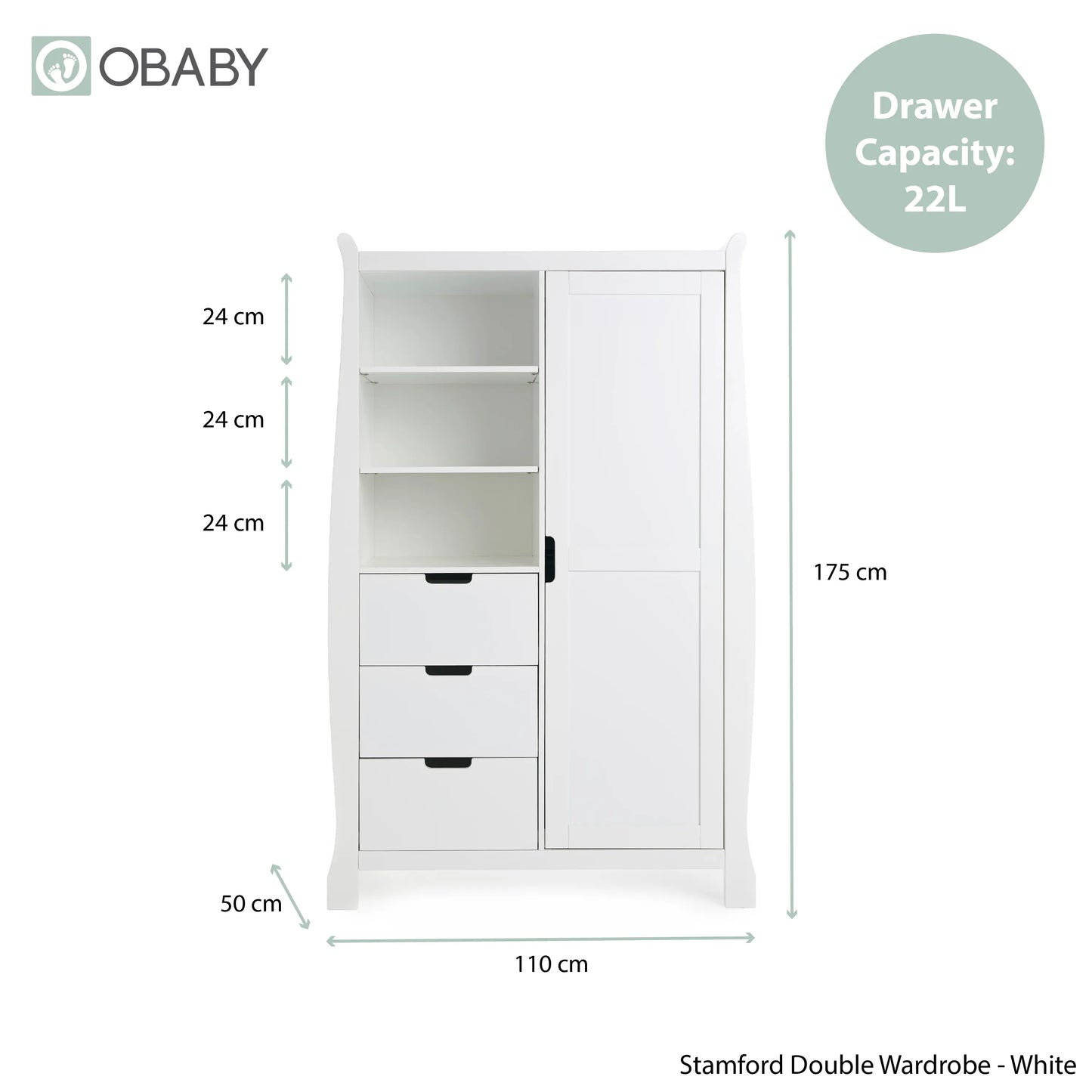Obaby Stamford Mini Sleigh (3 Piece) Room Set - White