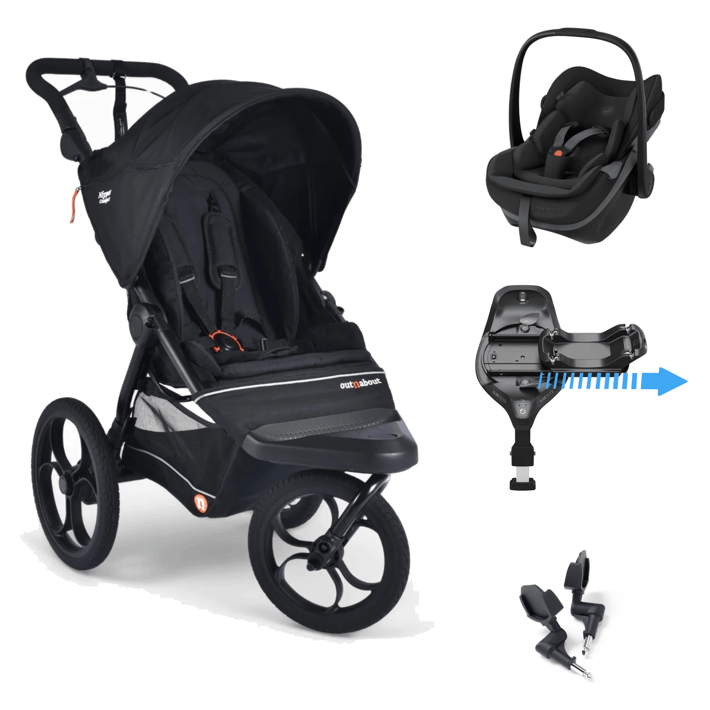 Out N About Nipper Compact (Pebble Slide Pro) Travel System - Black