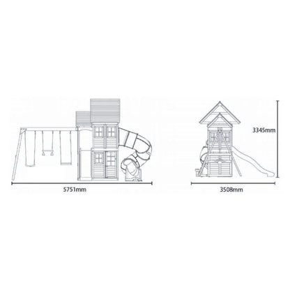 Rebo Wildwood Warren Tower Playhouse with Triple Swing & Dual Slides