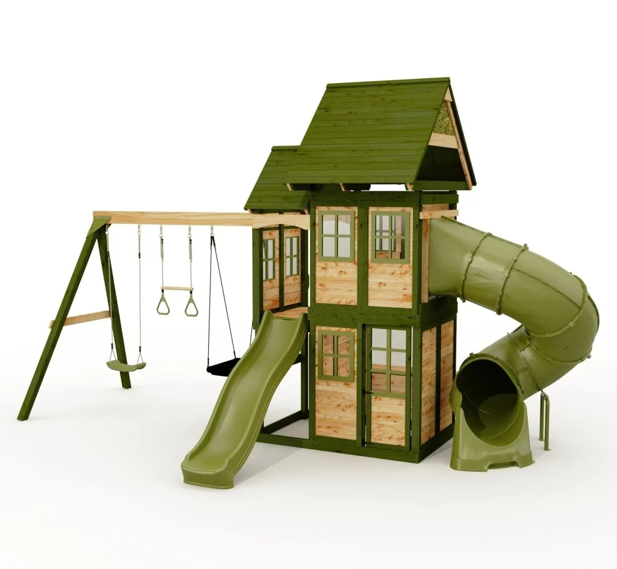 Rebo Wildwood Warren Tower Playhouse with Triple Swing & Dual Slides
