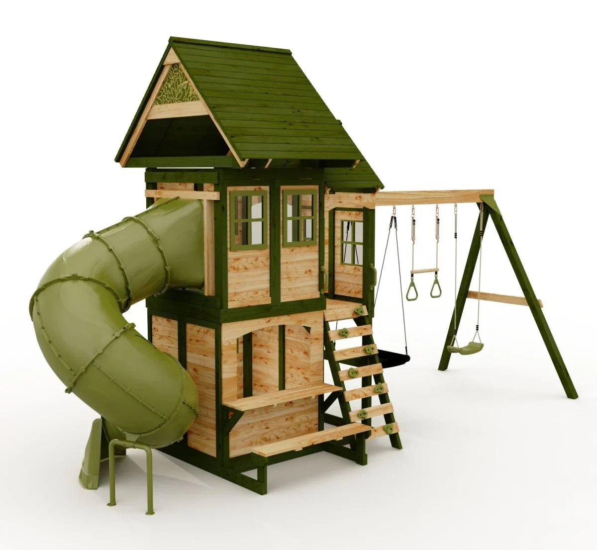Rebo Wildwood Warren Tower Playhouse with Triple Swing & Dual Slides