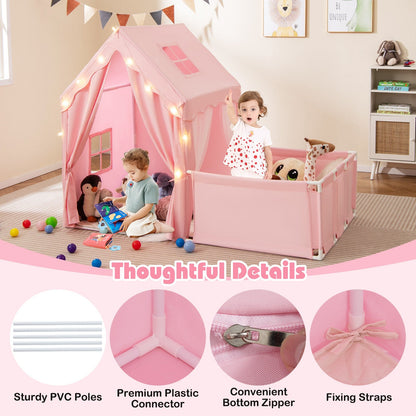 COSTWAY Kids 2-in-1 Play Tent & Toddler Playpen – Pink Indoor Playhouse for Kids Ages 1–5